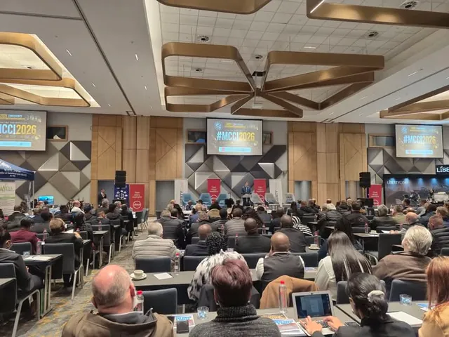 Middelburg Chamber annual conference with screens and audience, supported by Atomic Garden conference AV